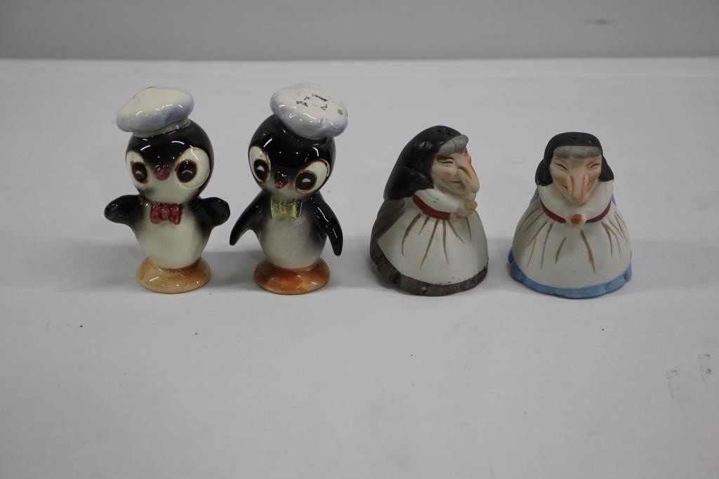 2 pair Novelty Figural Salt & Pepper Shakers