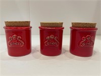 3 Sur La Table Spice Jars w/Cork Lids, Red