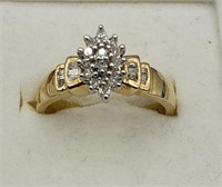 10k Yellow Gold Diamond Cluster Ring Sz 6.75