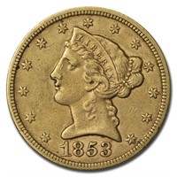 1853 $5 Liberty Gold Half Eagle XF