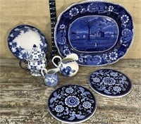 Stack of BEAUTIFUL blue & white China - the