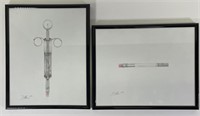 2 Framed Abstract Pencil Drawings from D. Allen