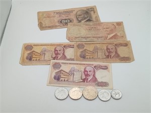 Lot of Foreign Turkish Bills & Coins