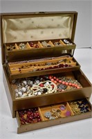 Vtg Fold-Out Tiered Jewelry Box w/Clip Earrings +