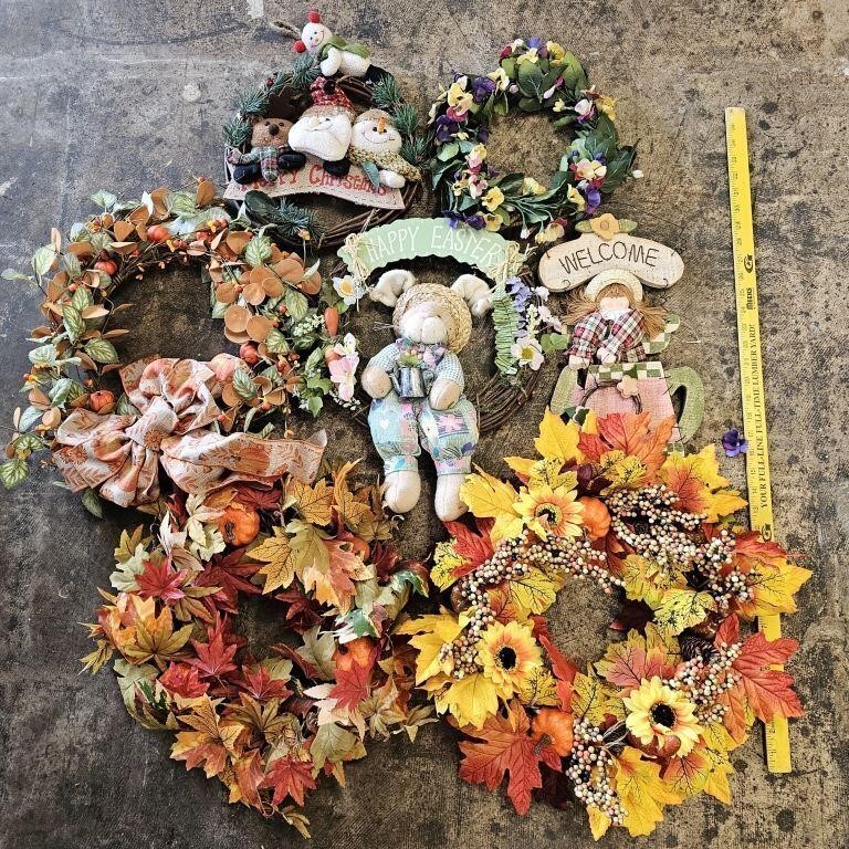 Lot of Wreaths and Door Hangers