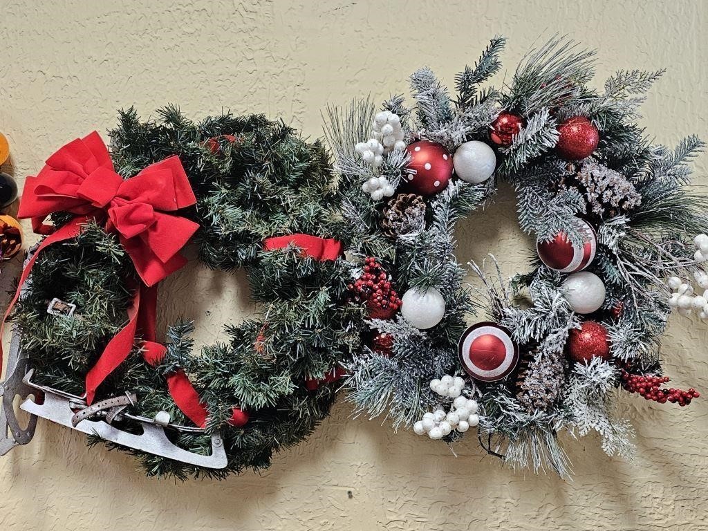 Vintage Ice Skate & 2 Wreaths