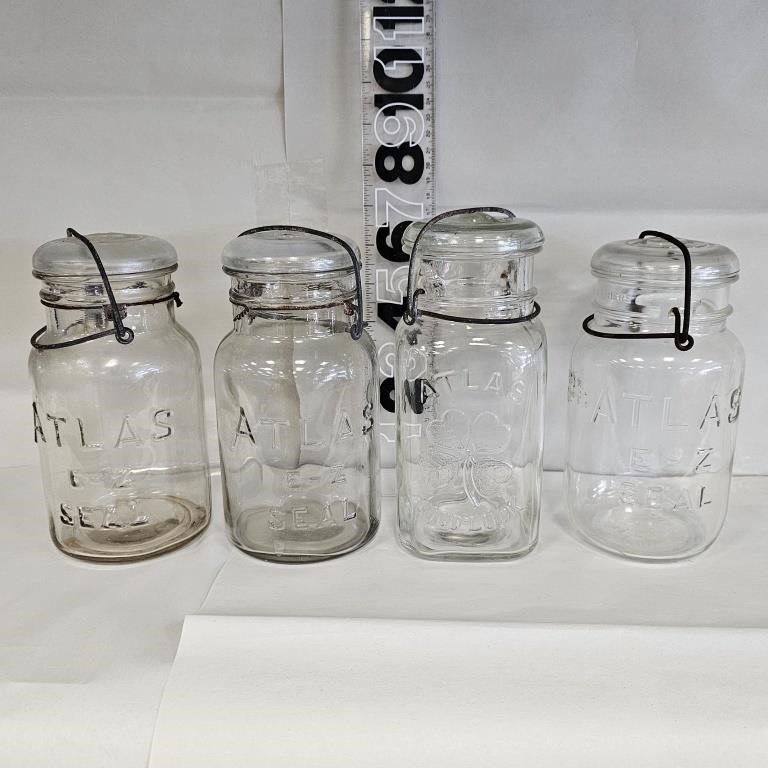 4 Atlas Canning Jars with Glass Lids