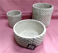 3 MATCHING WHITE CERAMIC PLANTERS