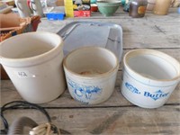3 pottery crocks