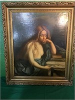 19th C. O/C Portrait of Partly Nude Stunning Woman