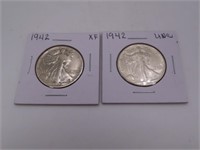 (2) 1942 Silver Walking LIberty Half Dollar Coins