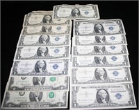 (11) $1 Silver Certificates, (2) $2 Bills -