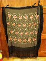 Fringed silk embroidered piano scarf, 47" square