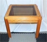 Vintage Wood With Glass Top End Table