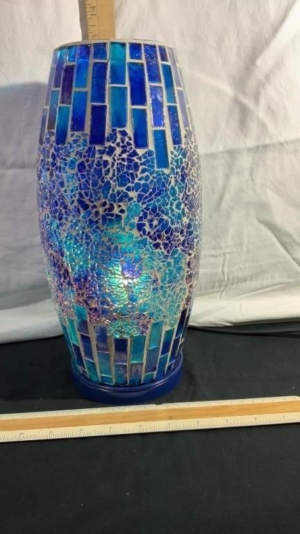 Lighted Mosaic Blue Vase