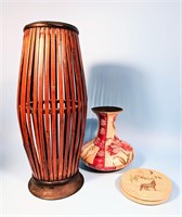 Rose Vase, Brown Wooden Vase  & Coasters