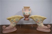 Hull Pottery, Two Vintage Cornucopias & Vase