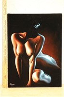 Vintage Black Velvet Female Nude Painting MCM