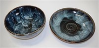 Two Contemporary signed blue glaze bowls