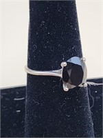 925 Silver Black Stone Ring Size 7