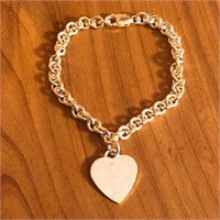 Sterling Silver Heart Charm Chain Bracelet