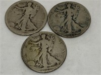 3 Silver Liberty Walking Halves 1920's & 30's