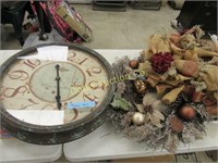 VINTAGE CLOCK, WREATHS, WALL DECORATIONS: