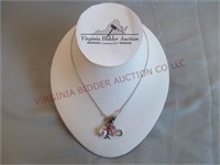 Toggle Necklace w Sterling Breast Cancer Charms