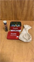 Vtg Jacks Game, Marbles, and Campbell's Soup Tin