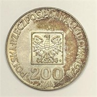 POLAND: 1971 Silver 200 Zlotych Toned Uncirculated