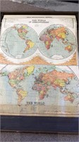 1940s triple map on oak wood rolling system,