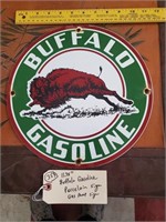 Buffalo Gasoline porcelain pump sign 11.75"