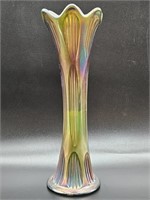 Vintage Carnival Glass 11in Green Swung Vase