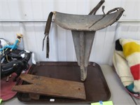 Wooden Boot Jack, Strap-on Wood Milk Stool(?)