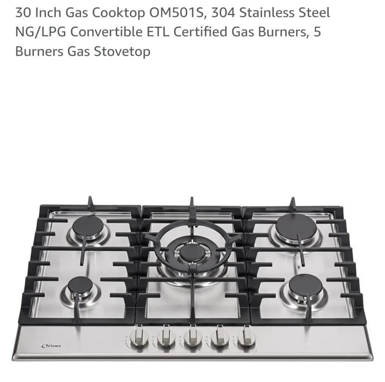 NEW 5 Burner 30" Gas Cooktop, Stainless
