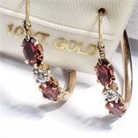 9K Yellow Gold, Garnet Earrings