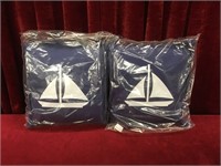 2 Nautical Theme Pillows - New - 11" x 11"