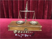 Vintage Brass Balance Scale w/ Case & Weights