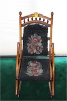 Victorian Folding Rocker w/woven Carpet Back/Seat