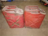 Two Metal Vintage Red Gas Cans Measure 13" x