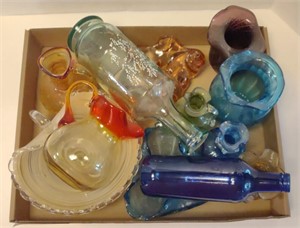 Colored Glassware incl. Blue Glass Bottle 7.5"