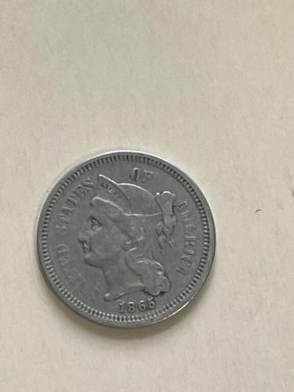 LIGHTLY CIRCULATED 1865 3 CENT NICKEL