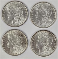 Two 1890-P & Two 1896-P Morgan Silver Dollars XF