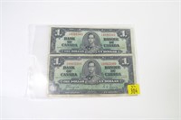 2- $1 Canadian notes, series of 1937