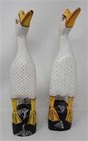 Pair of painted wooden geese figurines