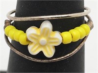 Sterling Silver Yellow Beaded Ring