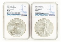 Coin (2) 2021 American Silver Eagle NGC MS70 T-2