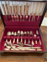 Silverware set in wooden box