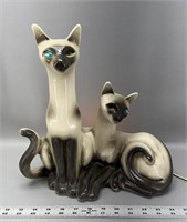 Vintage 1950s Ceramic Siamese Cat Accent Lamp by