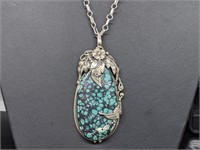 .925 Sterling Silver Lg Turquoise Pend & Chain